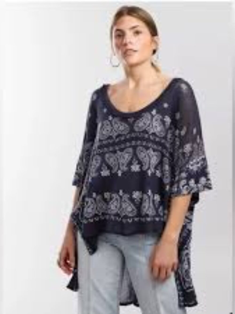 Free People No Matter What Women’s Navy Bandana-Print Lightweight Top Size S